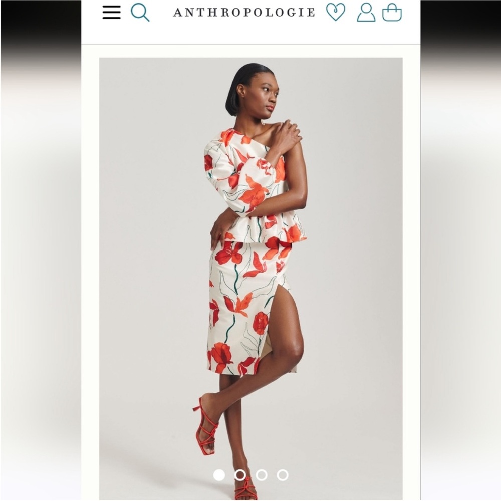 Anthropologie Hutch Floral One Sleeve Peplum Dress - Picture 4 of 7